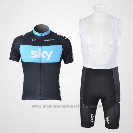 2011 Abbigliamento Ciclismo Sky Nero e Celeste Manica Corta e Salopette